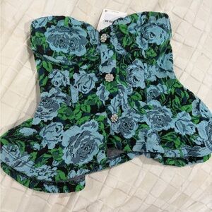 NWT Zara Floral Bustier Top - Blue and Green